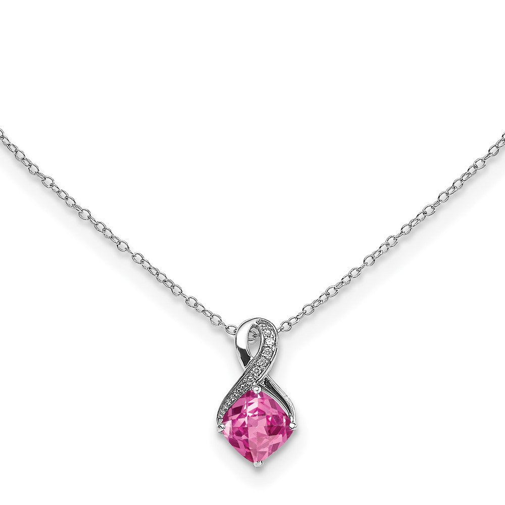 Sterling Silver Pink Lab Created Sapphire and Diamond Pendant Necklace