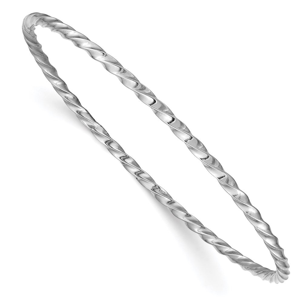 14k White Gold 2.50mm Twisted Slip-on Bangle 8 inches