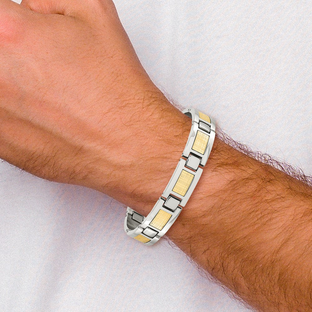Stainless Steel 8.25in Polished with 18k Gold Foil Inlay Link Bracelet
