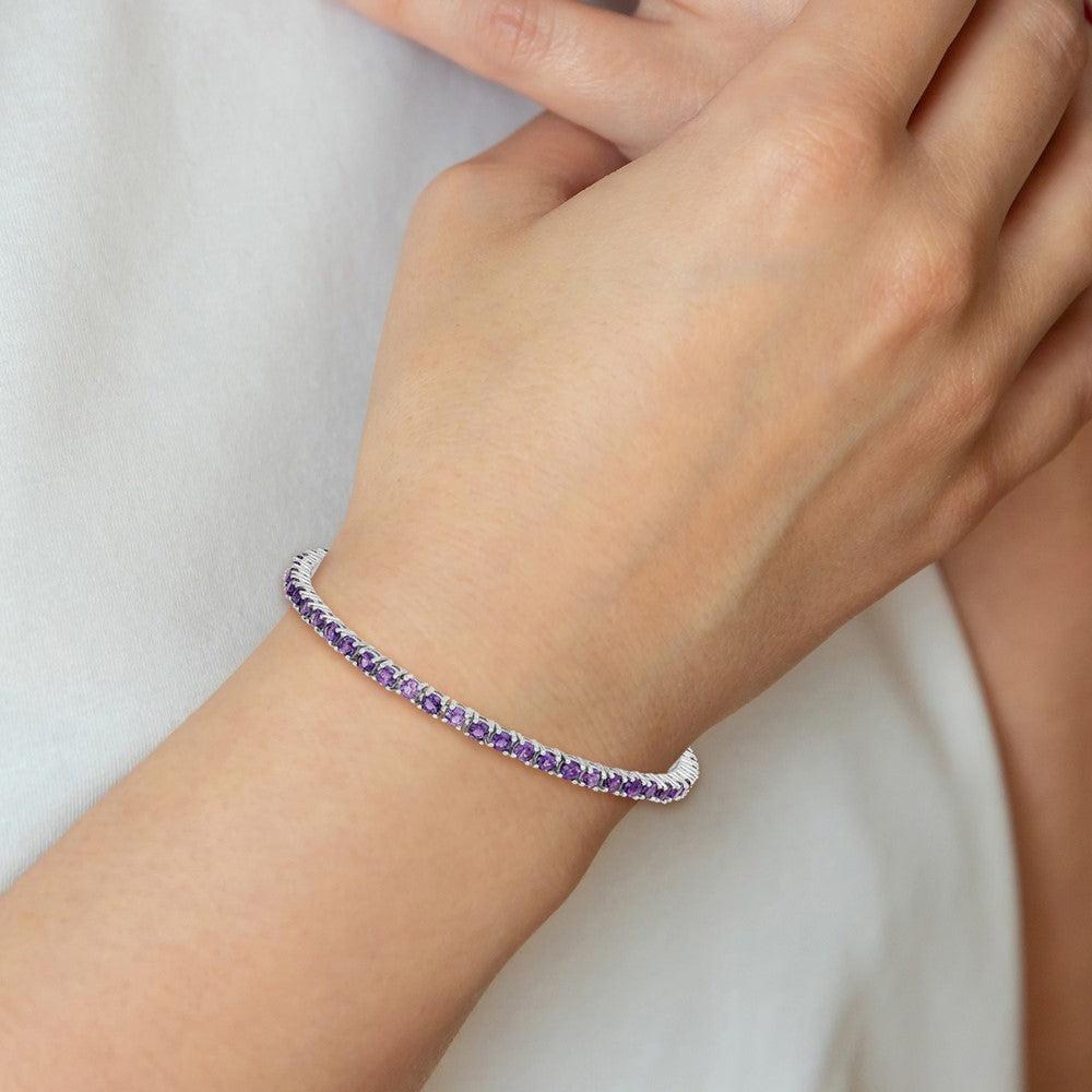 Sterling Silver Rhodium-plated Amethyst Bracelet 7 inches