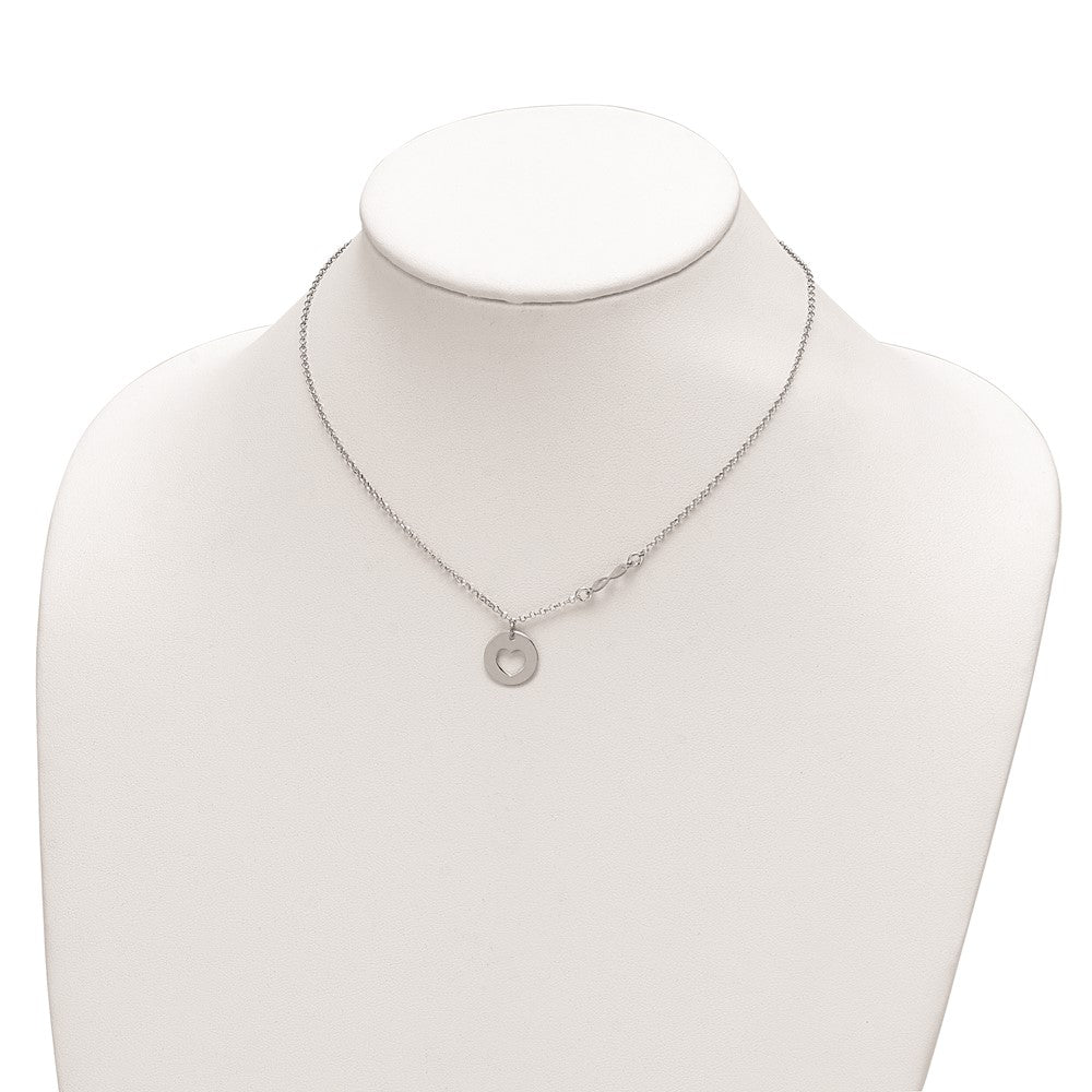 Sterling Silver Rhodium-plated Heart and Infinity w/1 in Ext Necklace 16 Inches