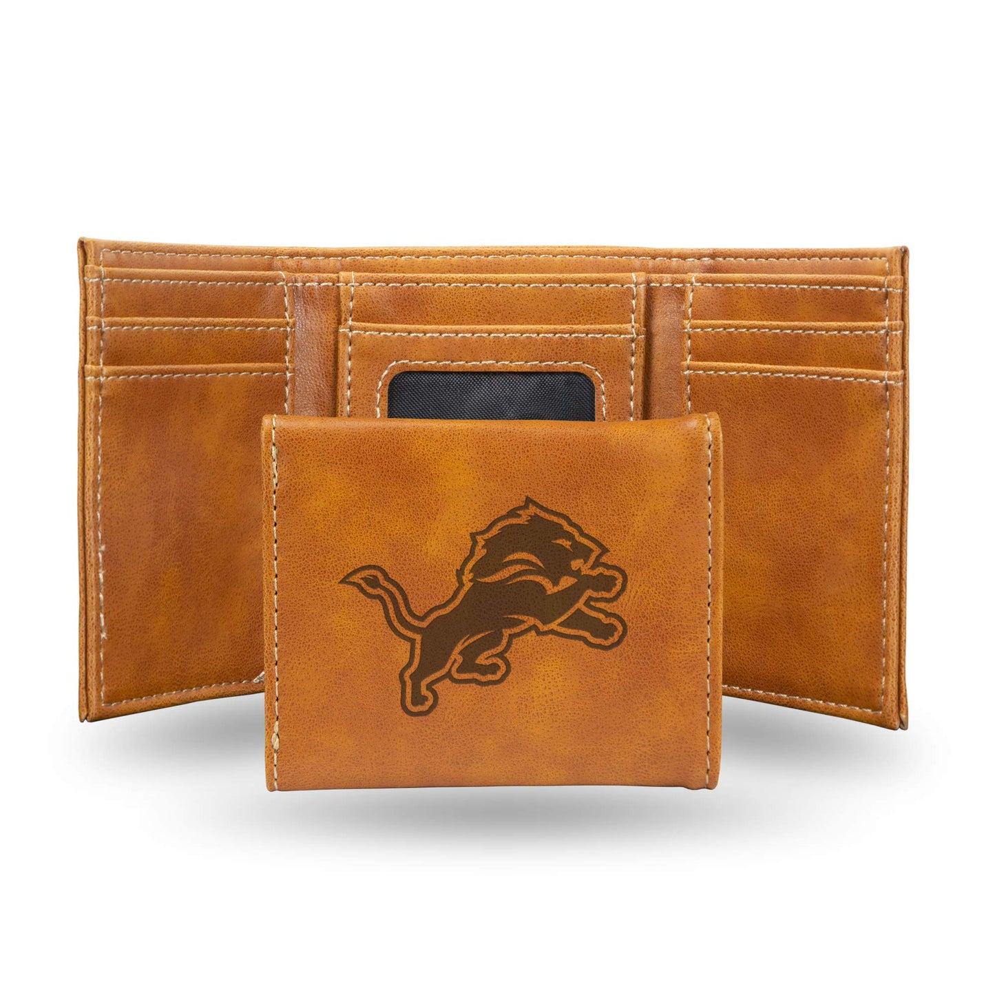 Detroit Lions Brown Laser Engraved Tri-Fold Wallet - Men's Accessory