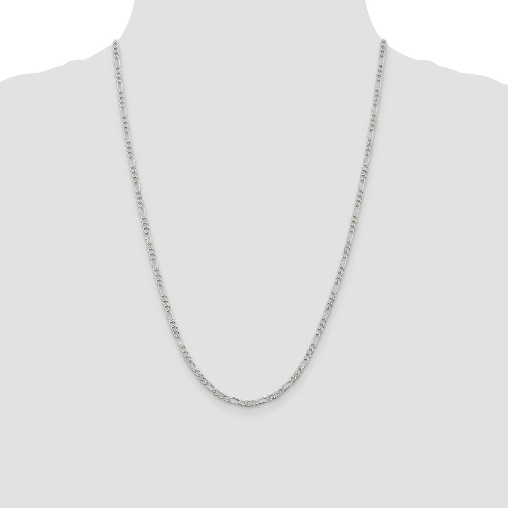 Sterling Silver 3mm Pav‚ Flat Figaro Chain 24 Inches