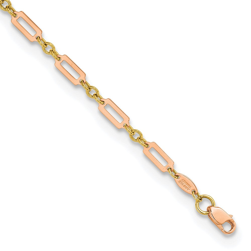 14k Two-tone Polished Fancy Rectangle Link 7.5in Bracelet 7.5 inches