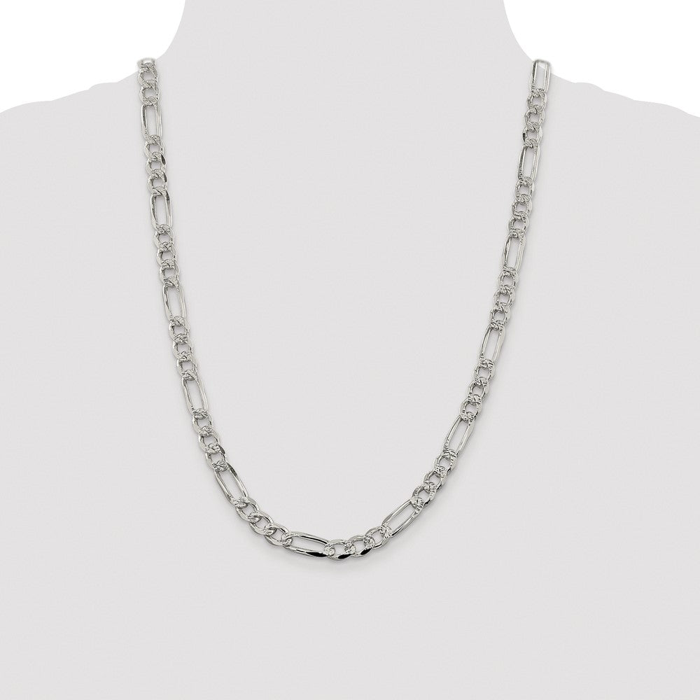 Sterling Silver Rhodium-plated 7.25mm Pav‚ Flat Figaro Chain