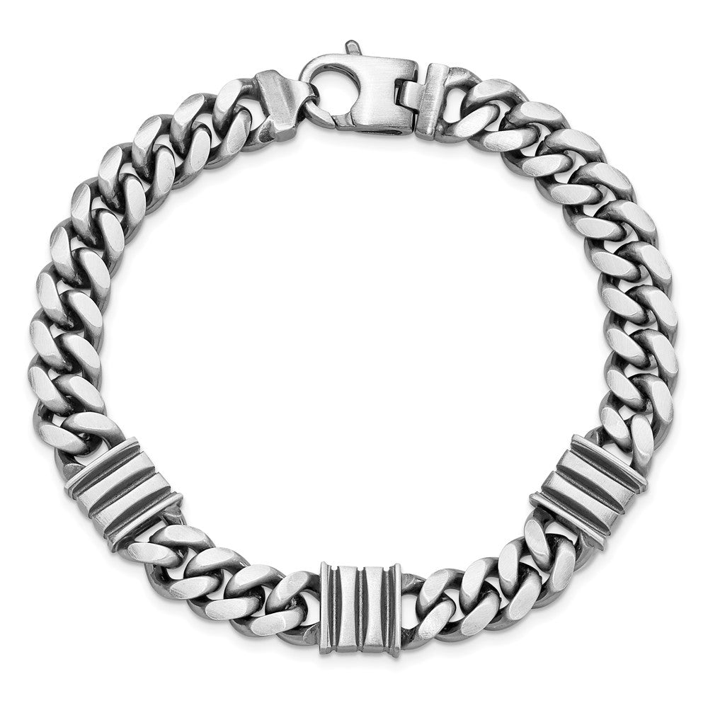 Sterling Silver Mens Antiqued Brushed Curb/Bar Bracelet 8.5 inches