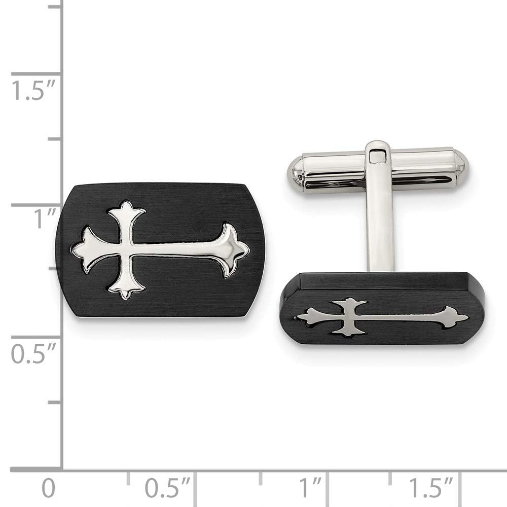 Chisel Stainless Steel Brushed Black Ip-plated With Polished Cross Cuff Links