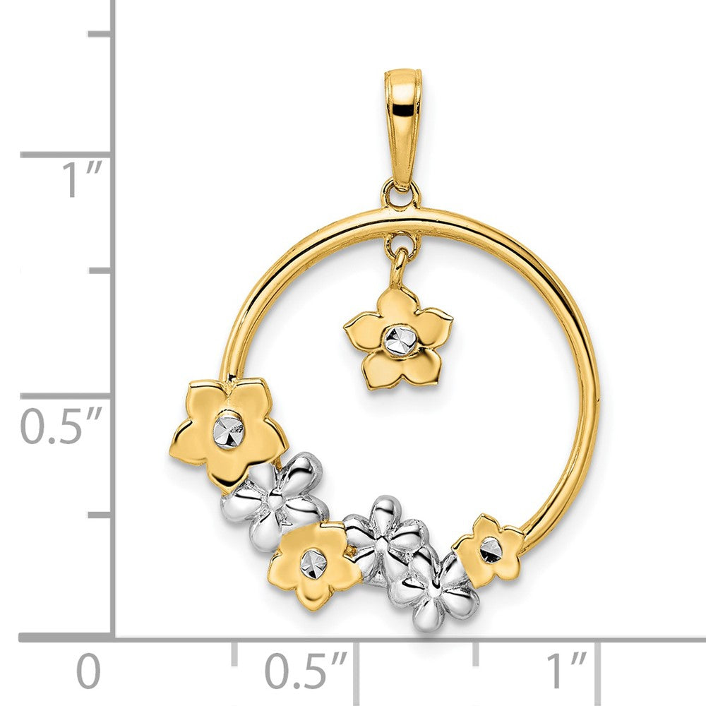 14k and White Rhodium Diamond-cut Flowers Pendant