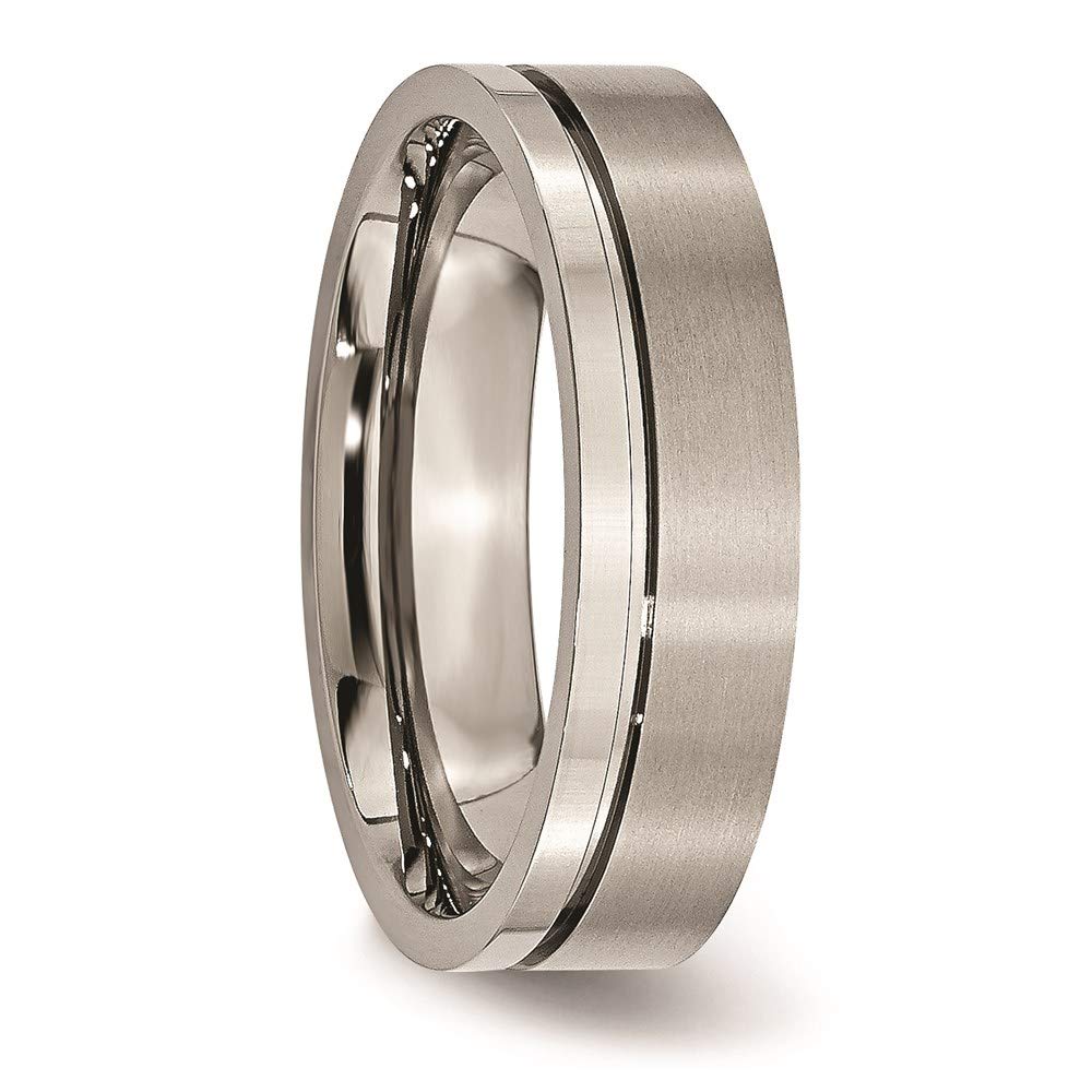 Titanium Brushed and Polished 6mm Grooved Band Size - 8.5
