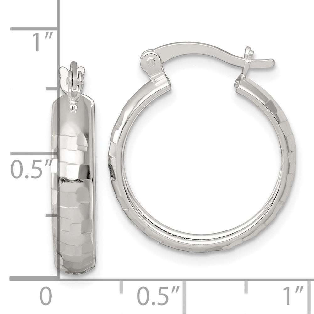Sterling Silver Polished Diamond-cut 20x4mm Round Hoop Earrings
