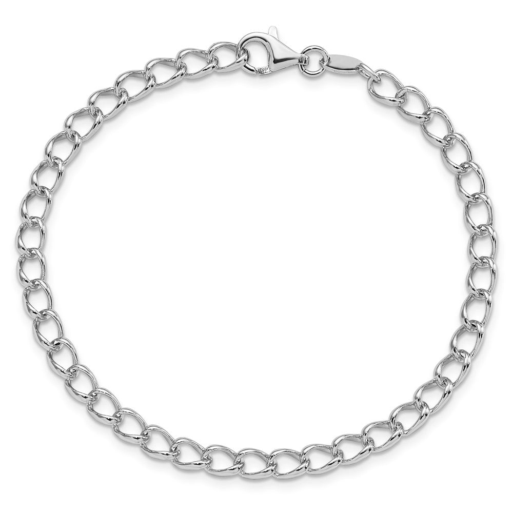 Amore La Vita Sterling Silver Rhodium-plated Polished 4.5mm 7 inch Half Round Wire Curb Chain with Fancy Lobster Clasp Charm Bracelet 7 inches