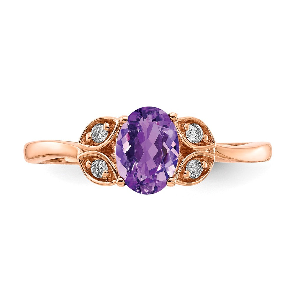 10k Rose Gold Oval Shaped Amethyst & Diamond Ring
