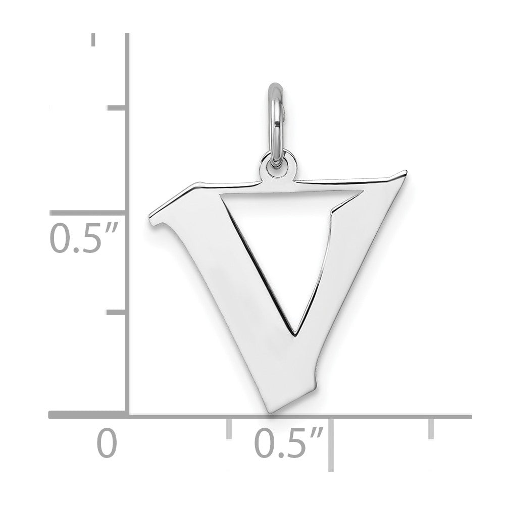 Small Sterling Silver Rhodium-plated Artisan Block Letter V Initial Charm
