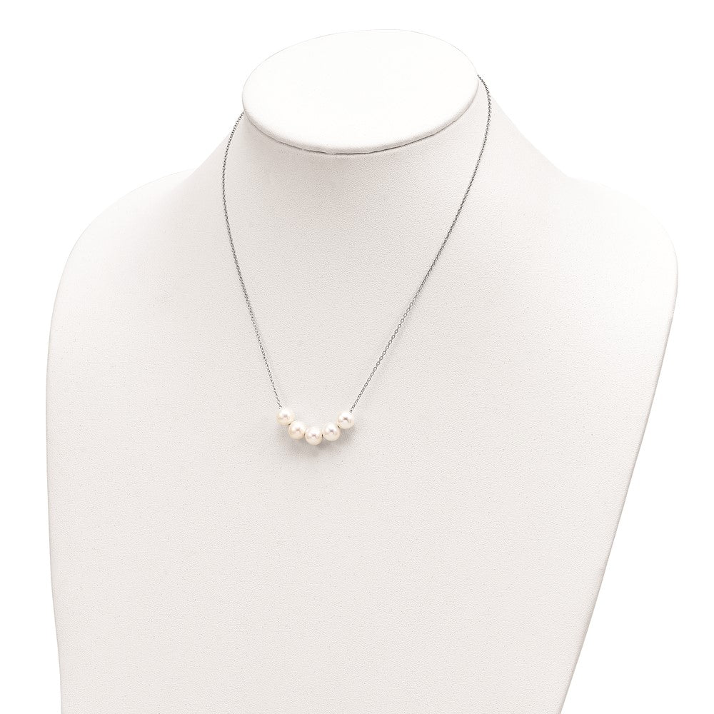 Sterling Silver Rhodium-plated 7-8mm White Near-Round Freshwater Cultured Pearl 17 inch Necklace 17 Inches