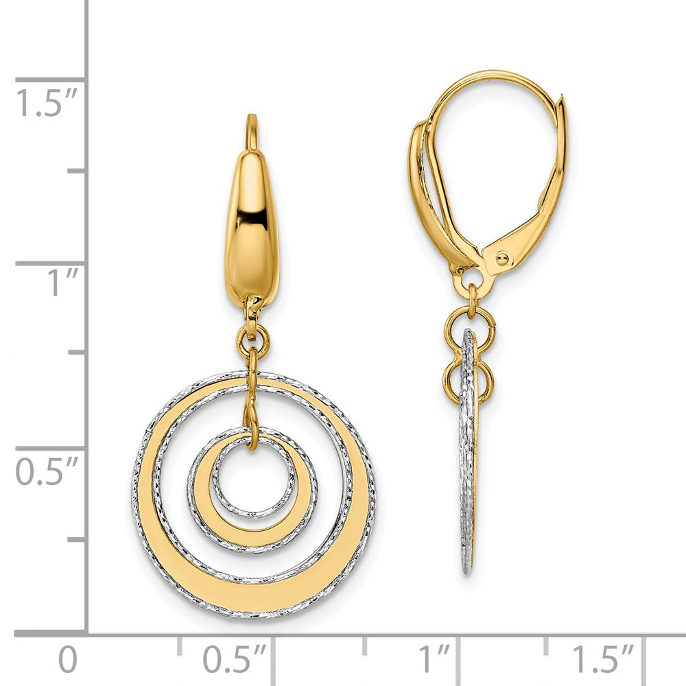 14K Two-tone Polished Textured Leverback Dangle Earrings