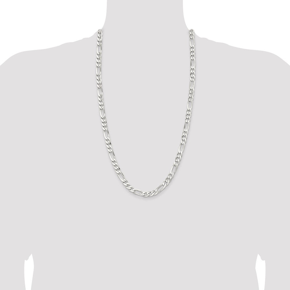 Sterling Silver Rhodium-plated 7.5mm Figaro Chain 28 Inches