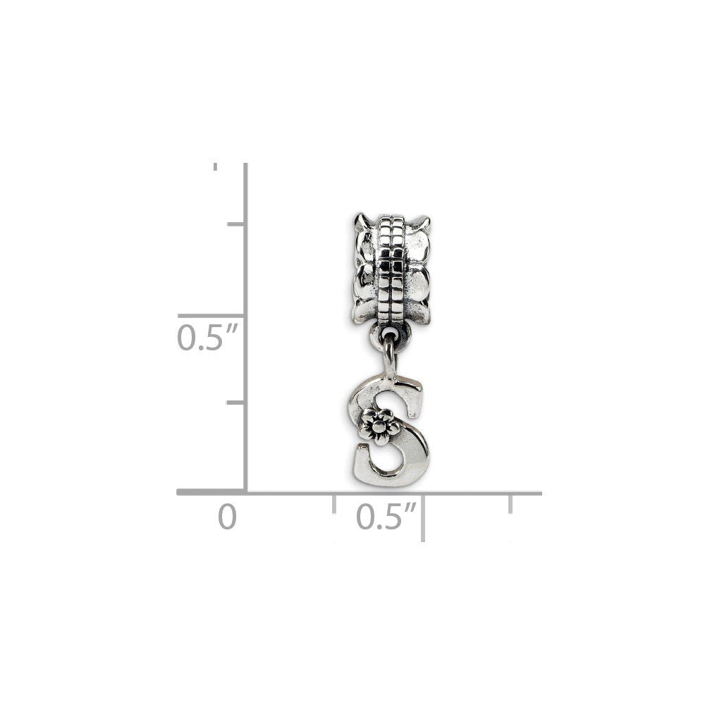 925 Sterling Silver Polished Artisan Oxidized Reflections Letter Name Personalized Monogram Initial S Dangle Bead Charm