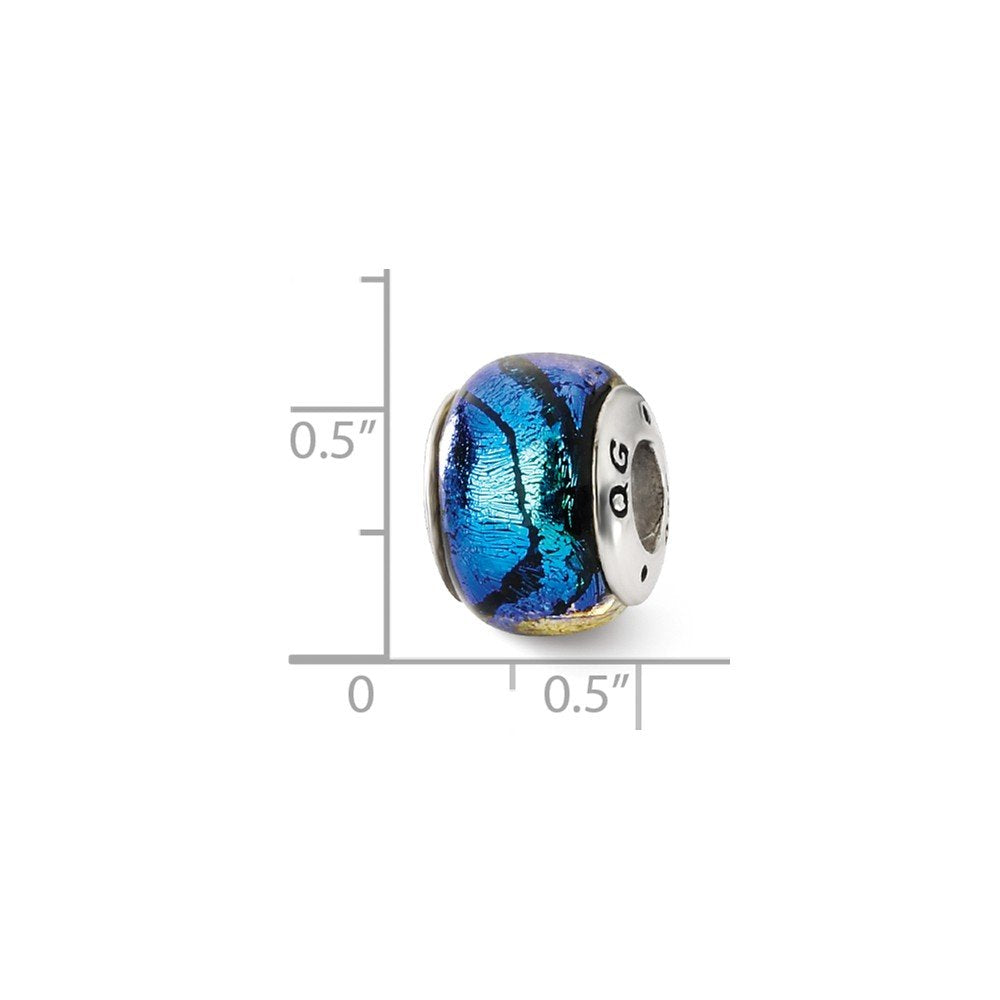 Sterling Silver Reflections Blue Dichroic Glass Bead