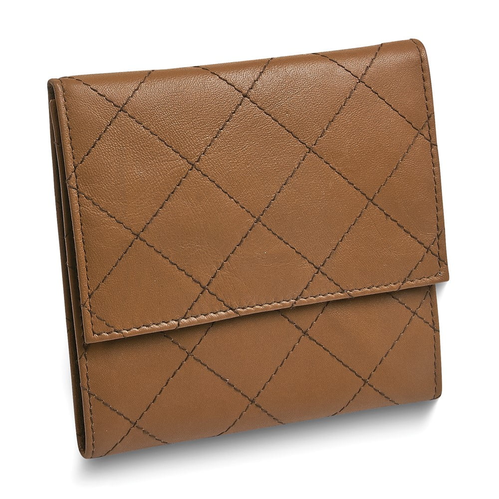 Tan Leather Satin Lined Magnetic Closure Quilted Jewelry Folder GM17728