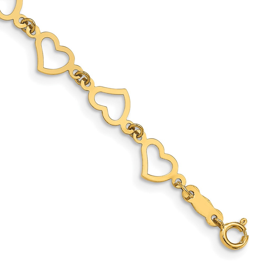 14K Flat Open Hearts Bracelet 6 inches