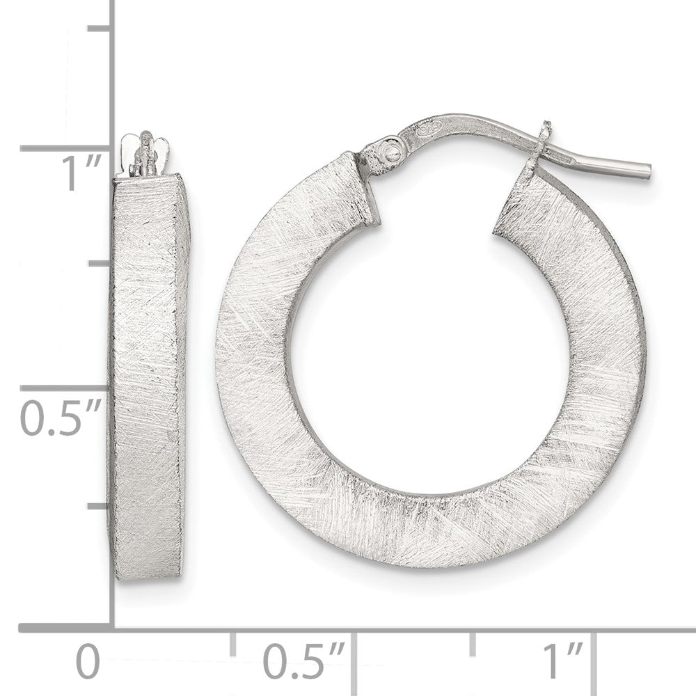 Sterling Silver Brushed Textured 4.25mm x 24mm Square Tube Hoop Earrings