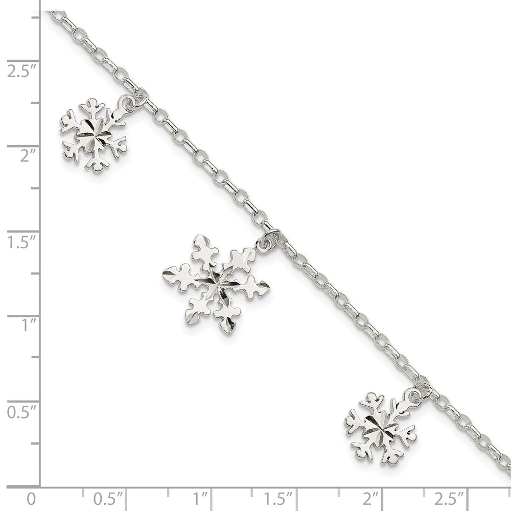 Sterling Silver Diamond-Cut Snowflake Bracelet 7.5 inches