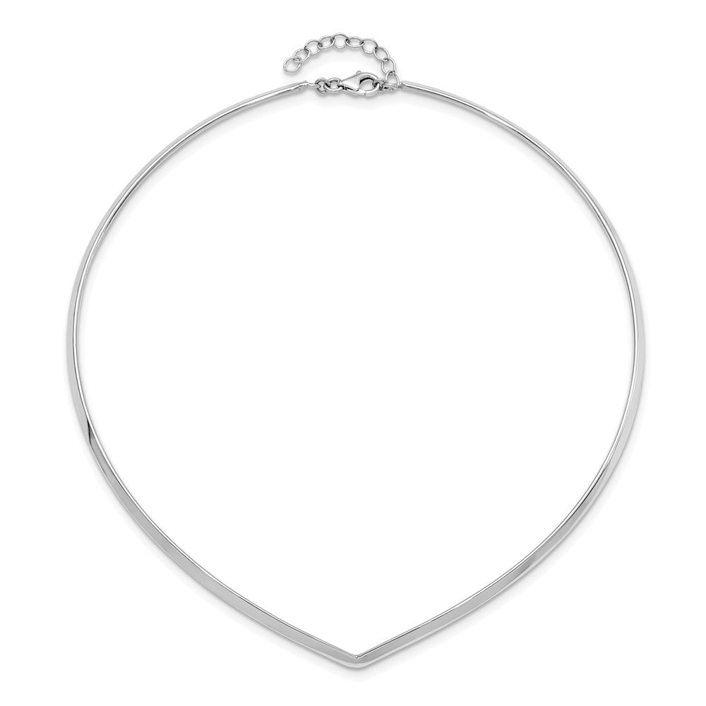 Sterling Silver Rhod. Polished V Cuff Necklace 13.5 Inches