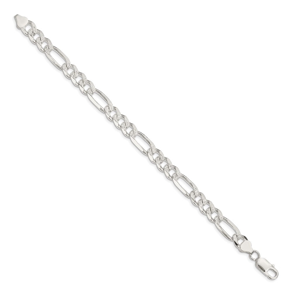 Sterling Silver 8mm Pav‚ Flat Figaro Chain 8 inches