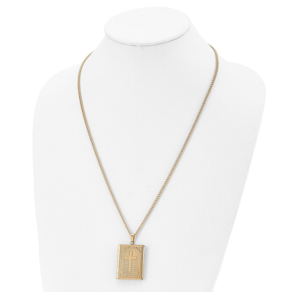 Stainless Steel Polished Yellow IP-plated Cross Bible Locket 24in Necklace