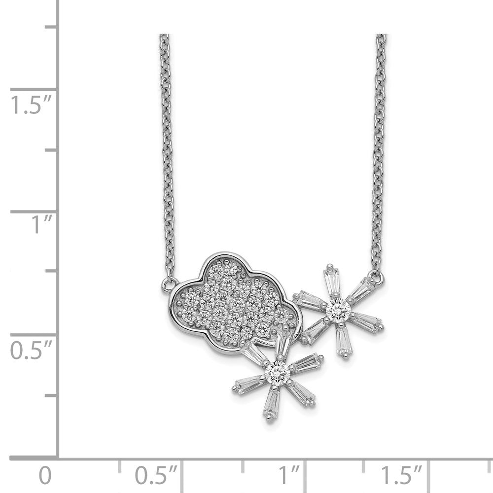 Sterling Silver Rhodium-plated CZ Cloud & Snowflake w/2IN EXT Necklace