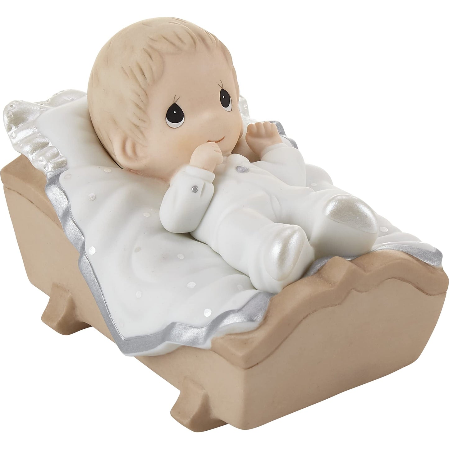 Precious Moments Hand-painted Porcelain Boy Baby In Cradle Baptism Figurine