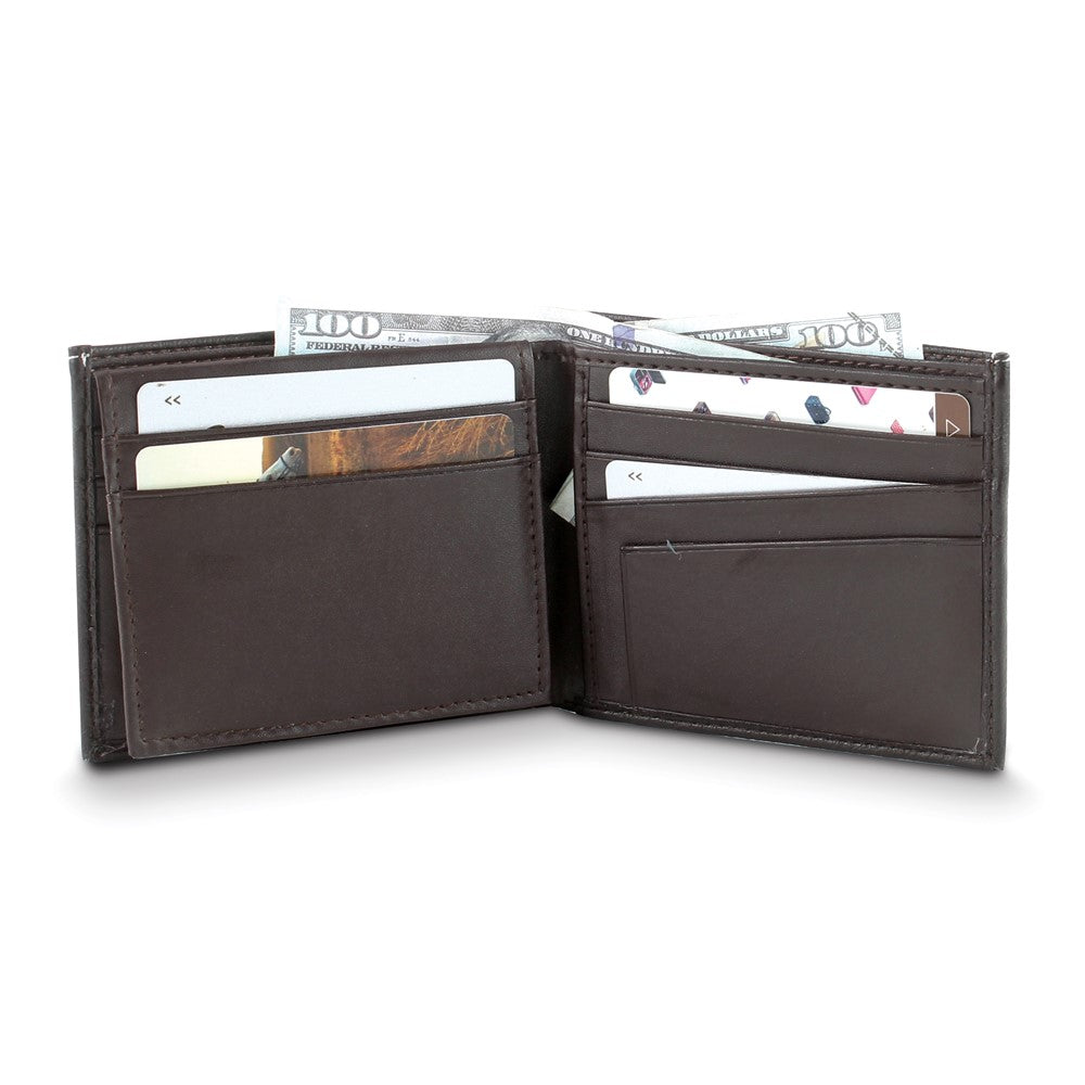 Brown Soft Vegan Leather 7-Slot Bi-Fold Wallet with Top Flap and 2 ID Windows