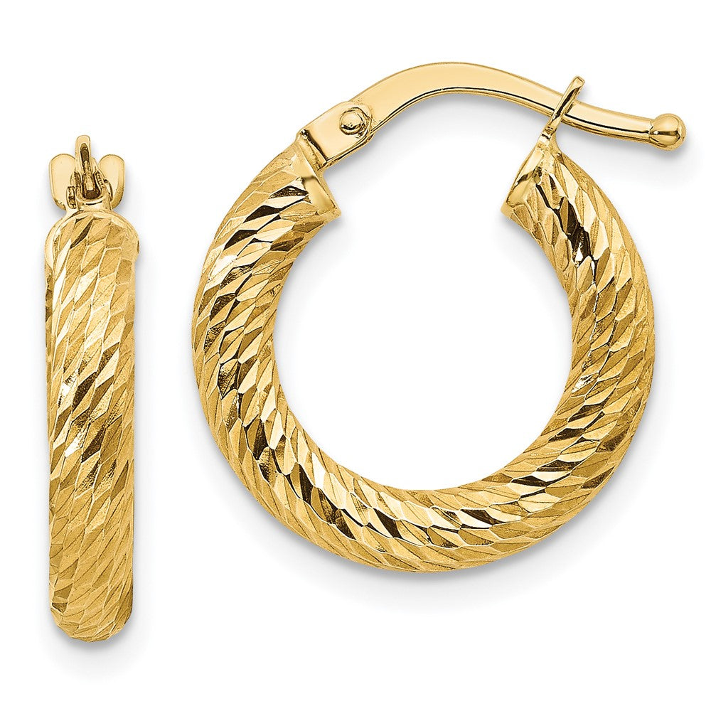 10k 3x10 Diamond-cut Round Hoop Earrings