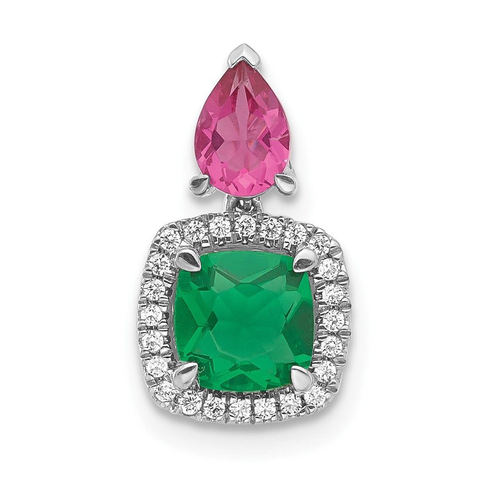 Sterling Silver Cr. Emerald/Cr. Ruby & White Topaz Pendant w/ Chain