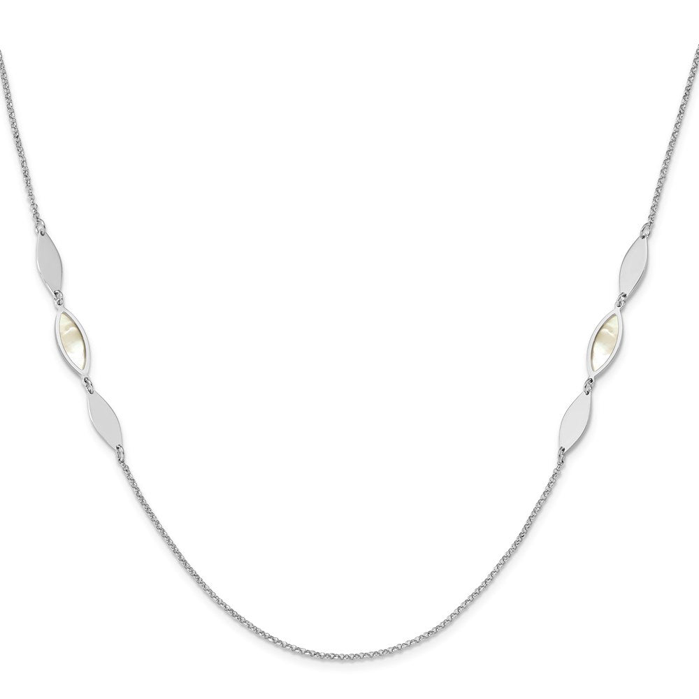Sterling Silver Marquise MOP Station Necklace-36-RH
