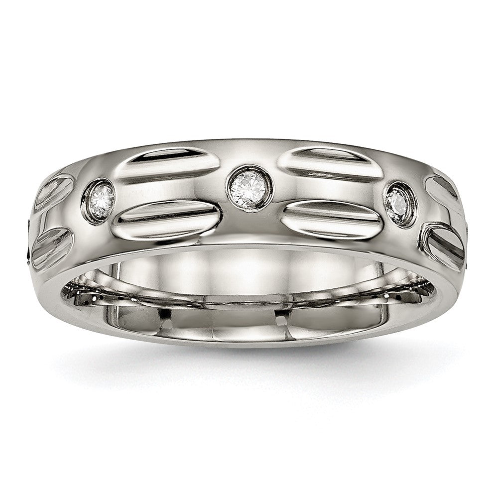 Titanium Polished with CZ 6mm Grooved Band