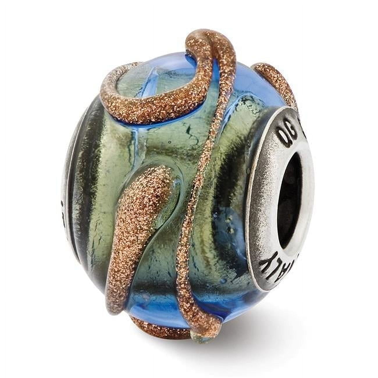 Sterling Silver Reflections Italian Blue/Green Textured Glass Bead