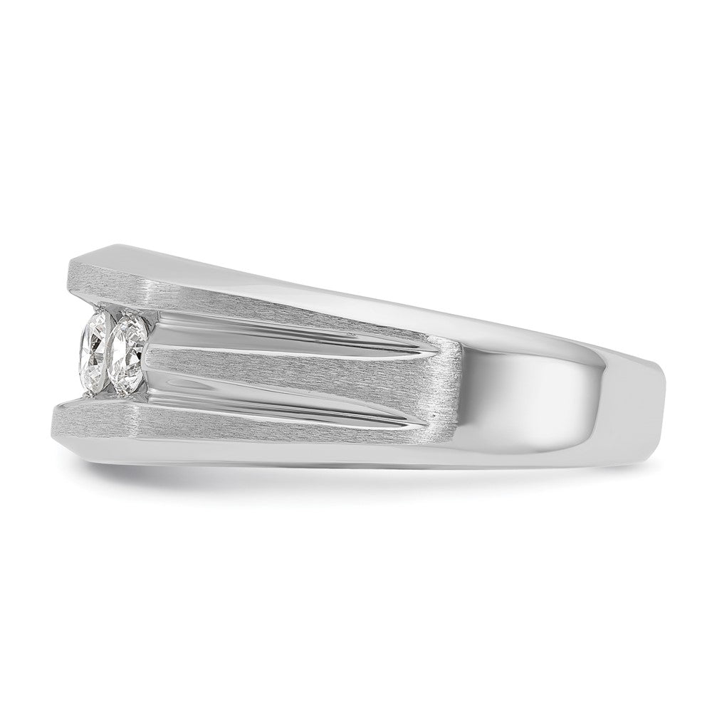 IBGoodman 14k White Gold Men's Polished Satin and Grooved 5-Stone Ring Mounting