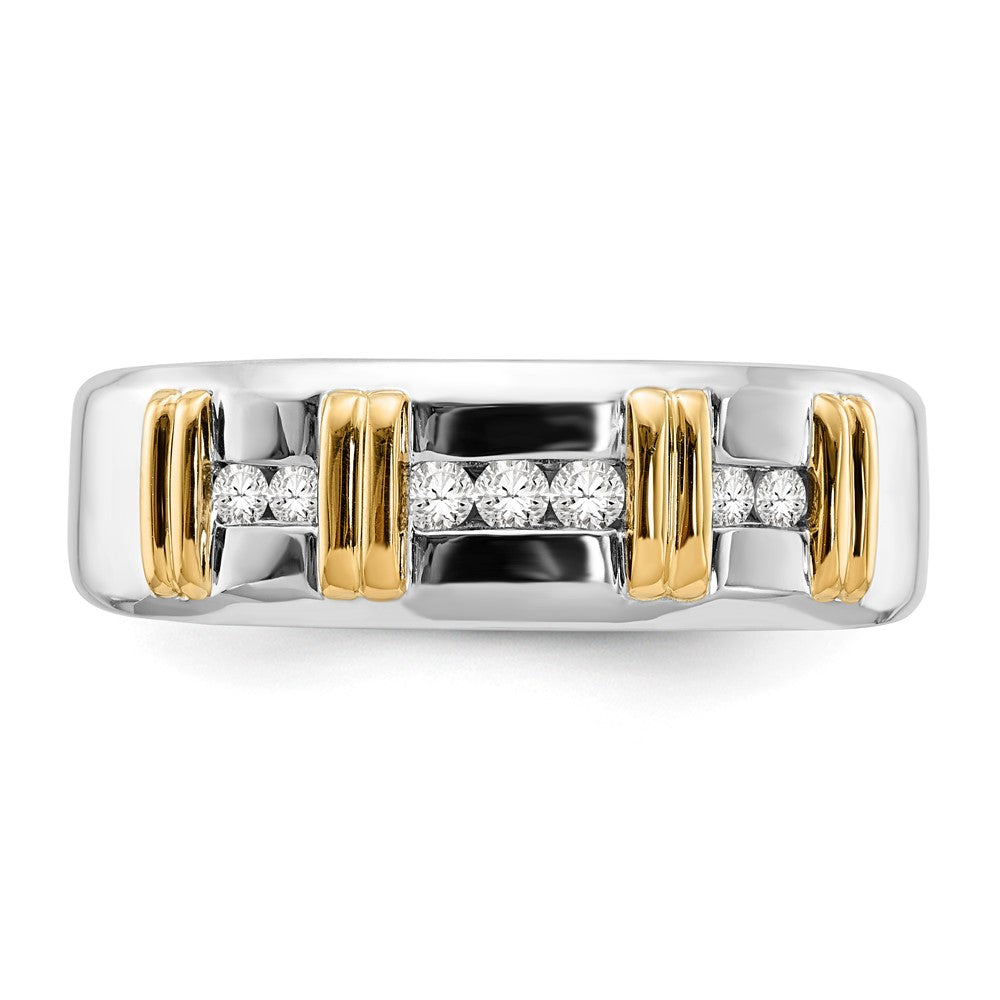 10K Two-tone Polished & Satin Diamond Band