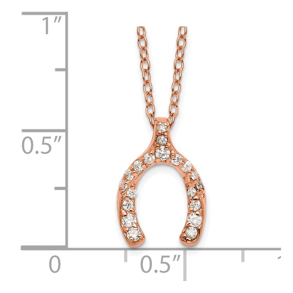 Sterling Silver Rose-plated CZ Mini Wish Bone with 2 in ext Necklace