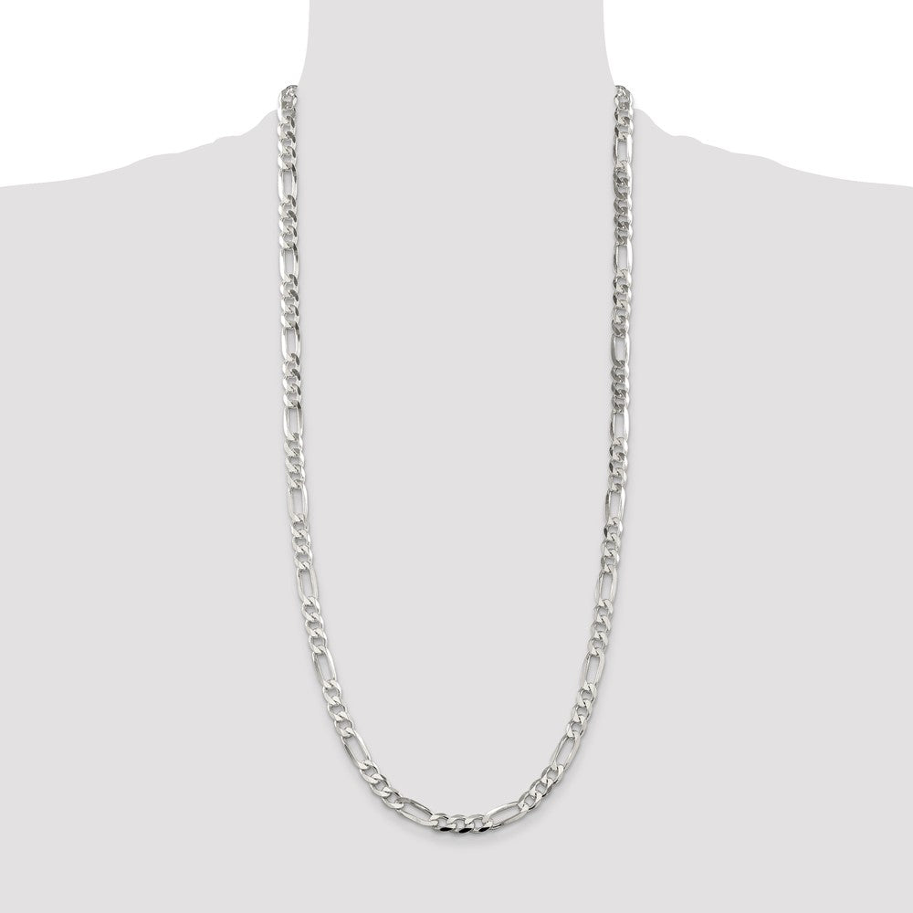 Sterling Silver 7.0mm Pav‚ Flat Figaro Chain 30 Inches