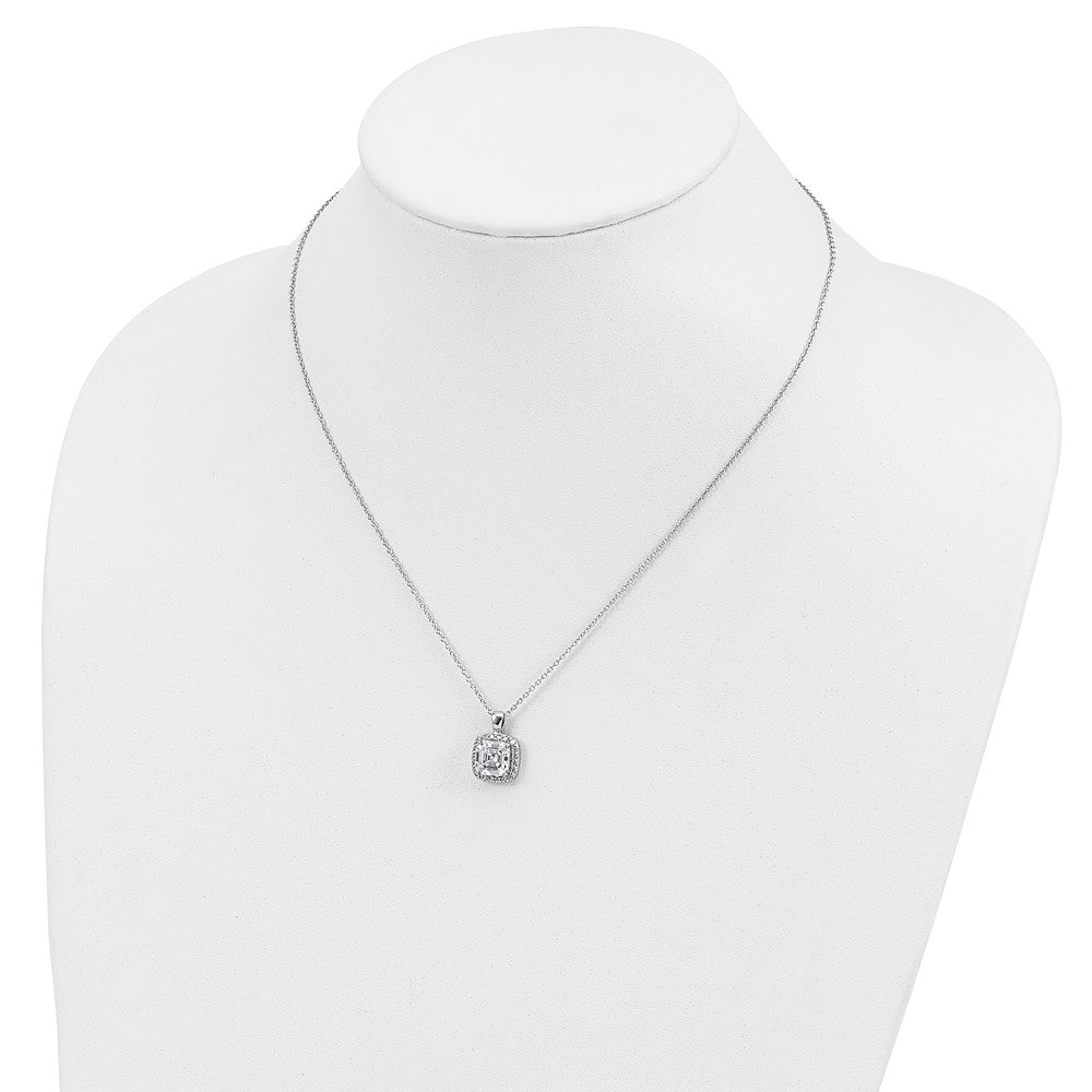 Cheryl M Sterling Silver Rhodium-plated Asscher-cut and Brilliant-cut CZ Halo 18 Inch Necklace 18 Inches