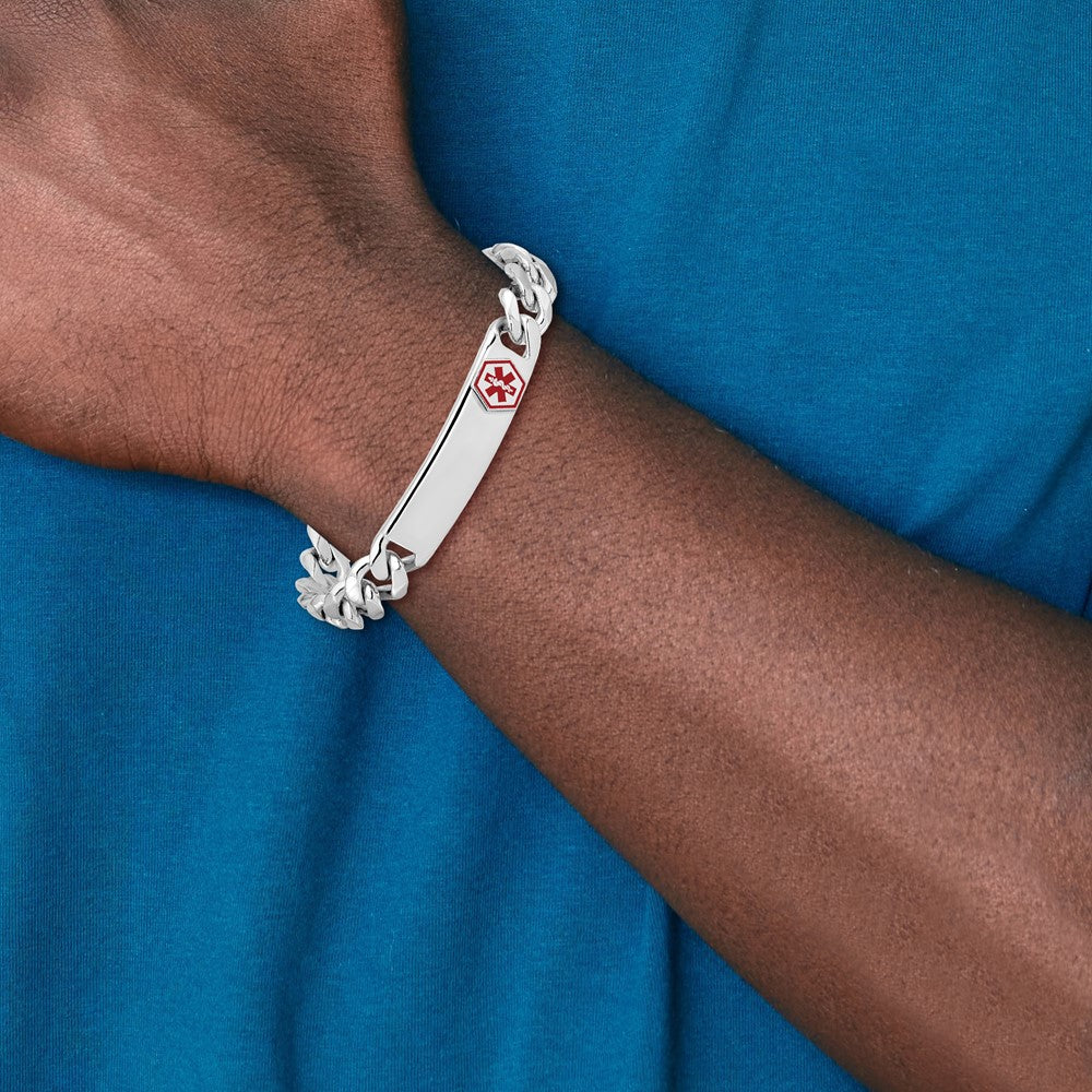 Sterling Silver Rhodium-plated Medical ID Curb Link Bracelet 8 inches
