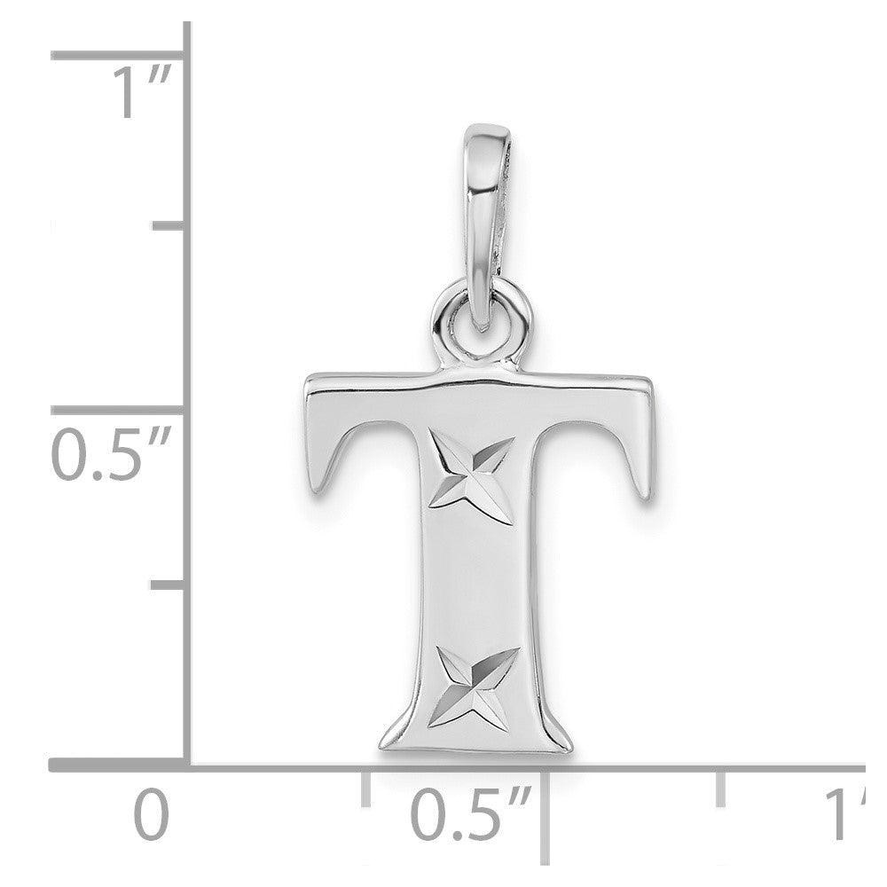 Sterling Silver Polished Diamond-cut Initial T Pendant