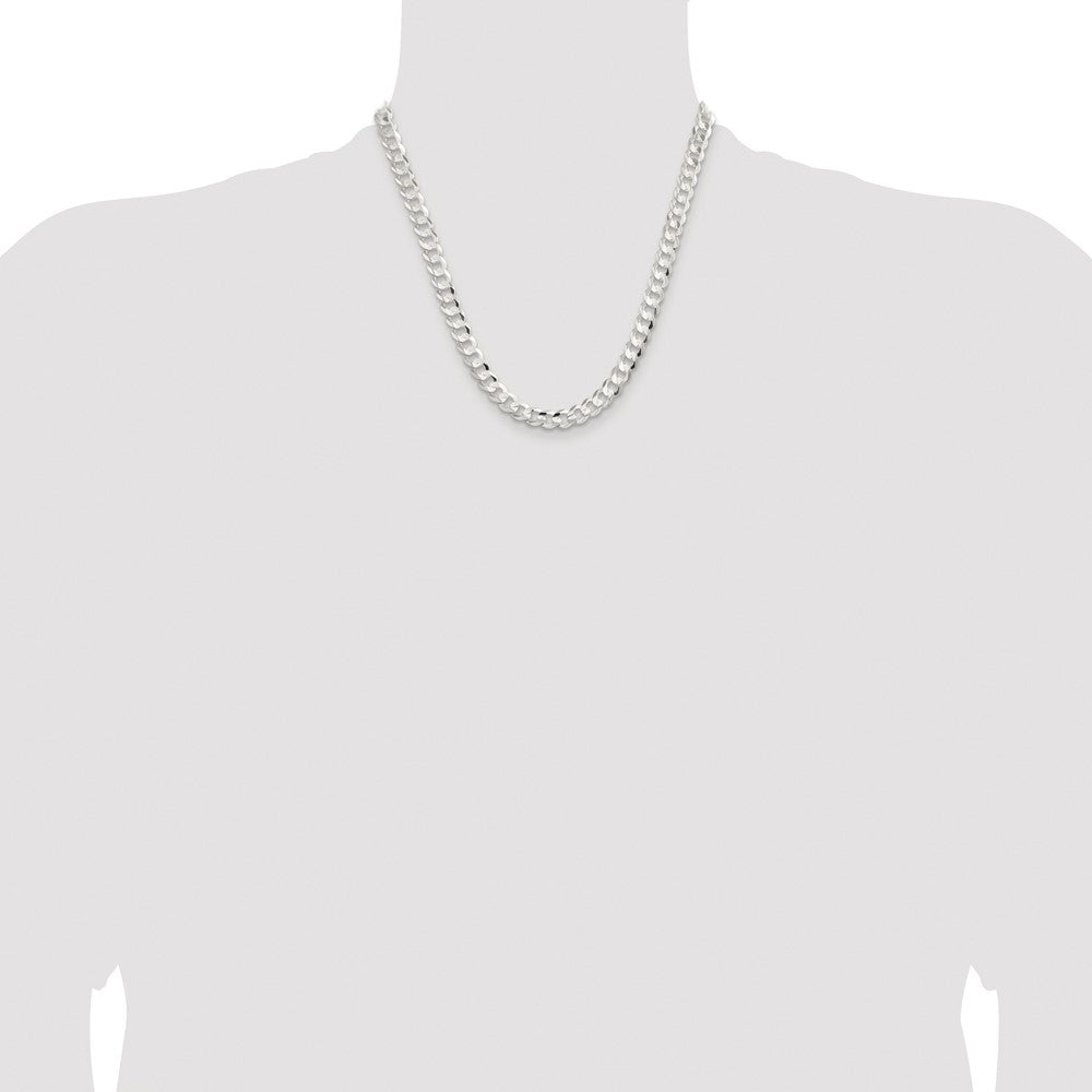 Sterling Silver Rhodium-plated 7.8mm Concave Beveled Curb Chain