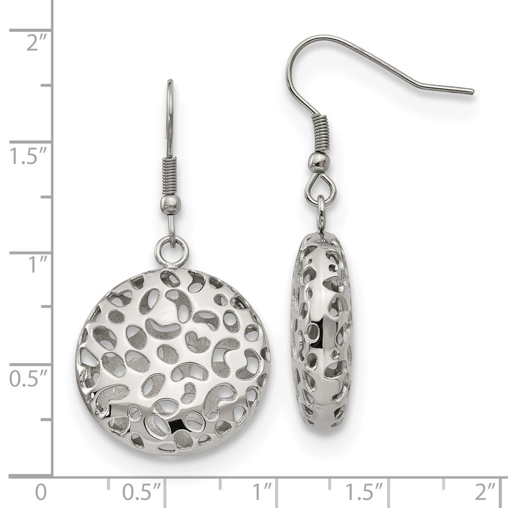 Stainless Steel Polished Puffed Cut-out Design Shepherd Hook Earrings