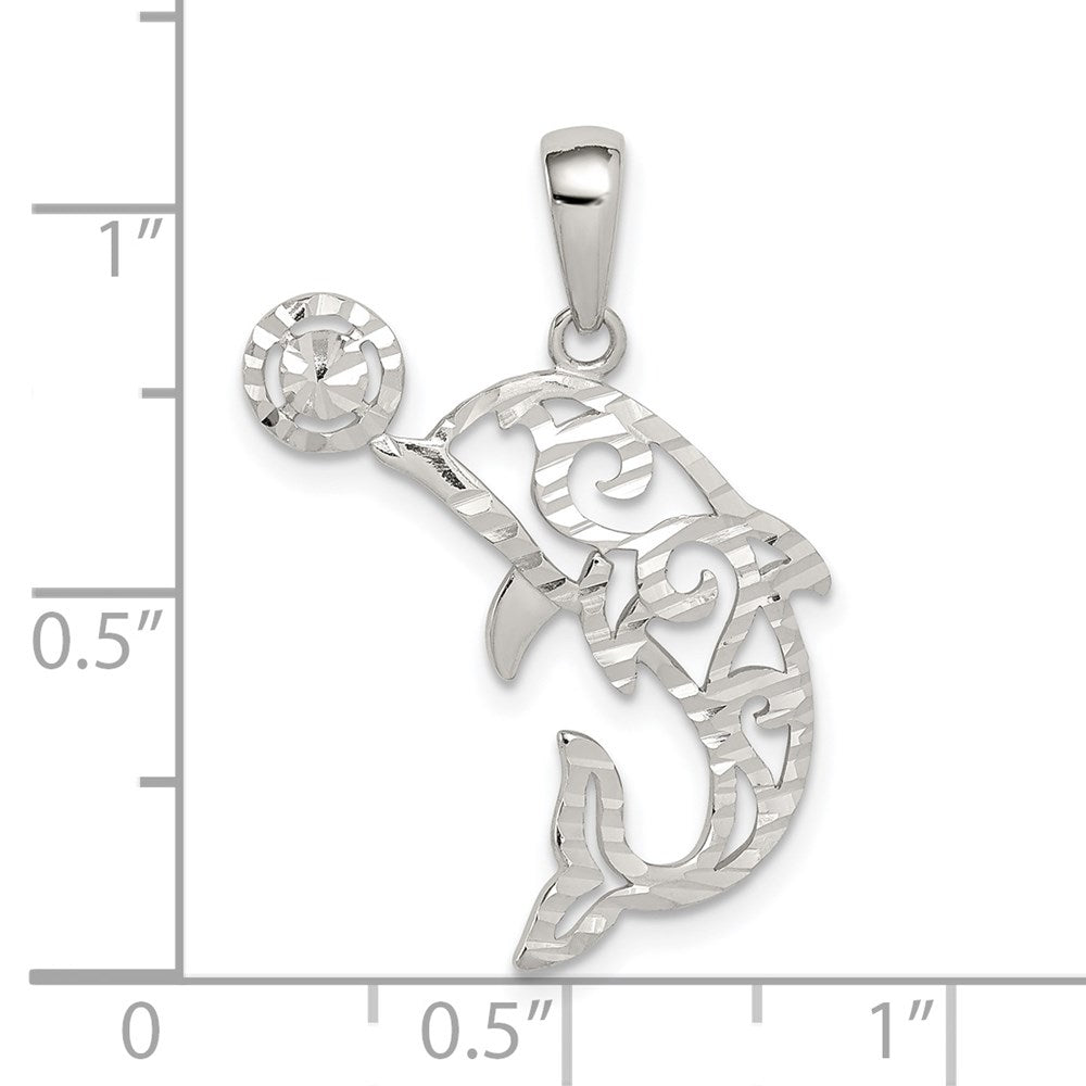 Sterling Silver Diamond-cut Dolphin w/Ball Pendant