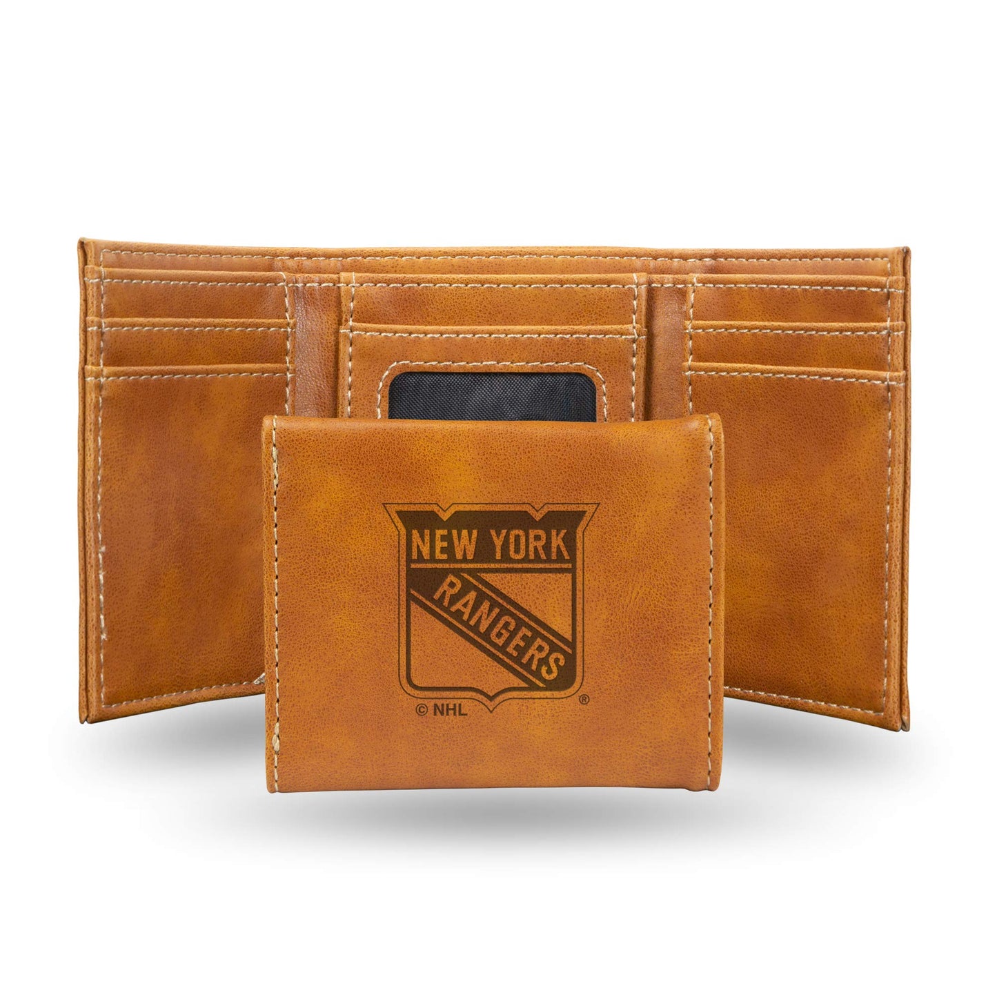 Hockey Rico Industries New York Rangers Brown Laser Engraved Trifold Laser Engraved Tri-Fold Wallet - Men's Accessory