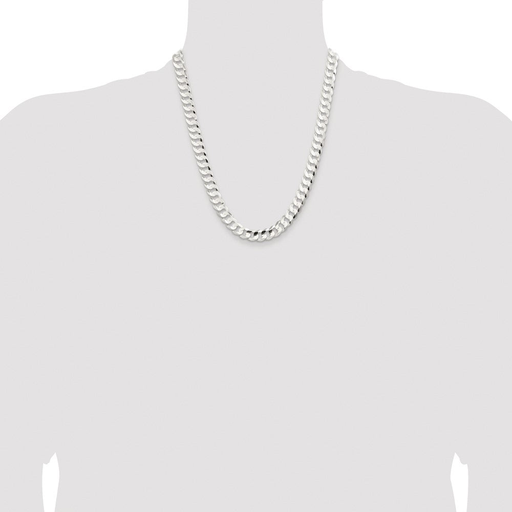Sterling Silver Rhodium-plated 9.75mm Concave Beveled Curb Chain