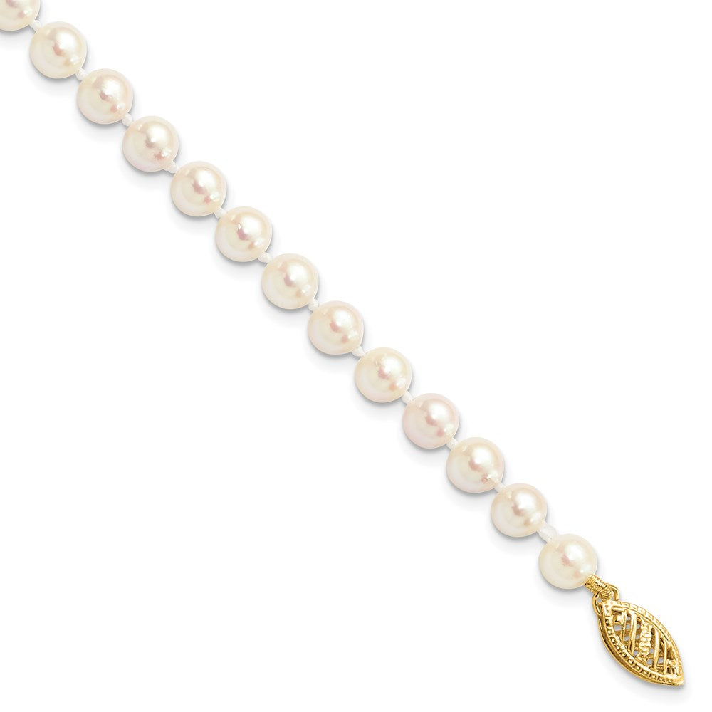 14k 5-6mm White Round Akoya Saltwater Cultured Pearl 7 inch Bracelet 7 inches